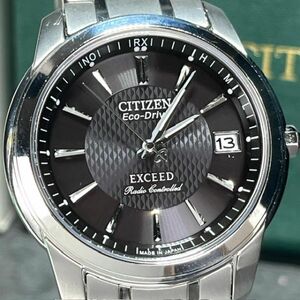 美品 CITIZEN シチズン EXCEED エクシード 電波ソーラー 腕時計 EBG74-2751 アナログ ブラック メンズ カレンダー チタン エコドライブ