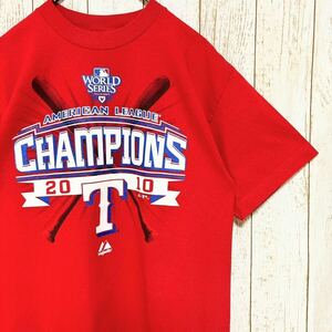 Majestic マジェスティック MLB Texas Rangers テキサス・レンジャーズ プリント Tシャツ M メジャーリーグ USA古着 アメリカ古着