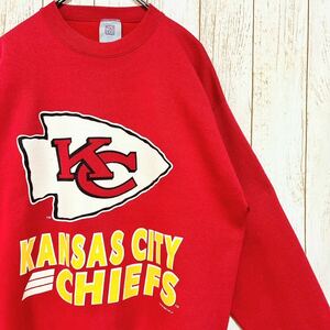 90s USA製 Logo7 NFL KansasCity Chiefs カンザスシティ・チーフス プリント スウェット トレーナー L USA古着 アメリカ古着