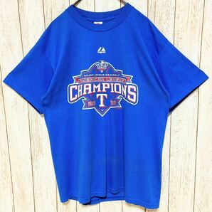 Majestic マジェスティック MLB Texas Rangers テキサス・レンジャーズ プリント Tシャツ L メジャーリーグ USA古着 アメリカ古着の画像2