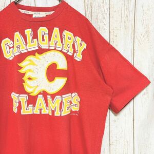 90s NHL Calgary Flames カルガリー・フレームス プリント Tシャツ L USA古着 アメリカ古着