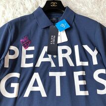 ◆新品未使用品・大きいサイズ◆パーリーゲイツ PEARLY GATES ポロシャツ 鹿の子 カノコ ロゴ 刺繍 ネイビー 6 XL ゴルフ 夏向け メンズ _画像2