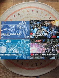 中古品 未組み立て ガンプラ ガンダム Mk-III ＋ リゼル (ディフェンサーbユニット) ＋ シルヴァ・バレト・サプレッサー その他 計4点