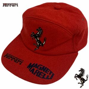 VINTAGE ヴィンテージ Ferrari フェラーリ MAGNETI MARELLI CAP キャップ 帽子 車メーカー 刺繍 アジャスター ウール レッド系 アーカイブ