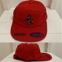 VINTAGE ヴィンテージ Ferrari フェラーリ MAGNETI MARELLI CAP キャップ 帽子 車メーカー 刺繍 アジャスター ウール レッド系 アーカイブ_画像3