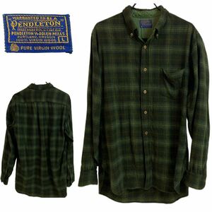 PENDLETON VINTAGE ペンドルトン ヴィンテージ 60s MADE IN USA USA製 チェックウールシャツ チェックシャツ グリーンカーキ L アーカイブ