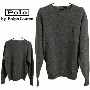 POLO RALPH LAUREN VINTAGE ポロ ラルフローレン ヴィンテージ ポニー刺繍 ウールニット クルー ニットセーター グレー系 L アーカイブ