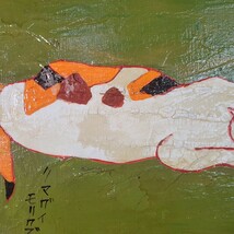 【模写】熊谷守一　油彩画　静物画　共シール　鑑定シール　画寸縦26横23　画題猫_画像3