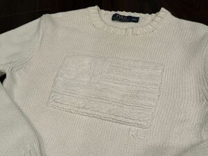 希少 POLO RALPH LAUREN Iconic Flag Sweater WHITE S 美品