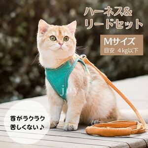 猫 小動物 フェレット リード付き ハーネス Mサイズ グリーン