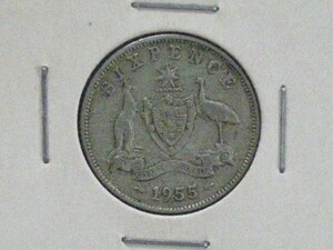 ◆オーストラリア◆6ペンス(pence)銀貨■1955年/Australia 1955 sixpence ElizabethⅡ silver coin