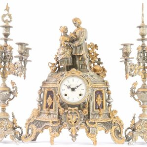 【3点セット】 イタリア製 置時計 キャンドルスタンド アンティーク 燭台 レトロ インテリア ヨーロピアンテイスト 4381-RKの画像2