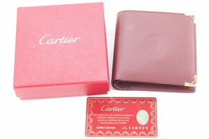 【未使用品】Cartier カルティエ マストライン レザー 二つ折り 財布 ウォレット 小銭入れ メンズ レディース ボルドー系 箱付 4481-N