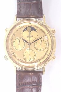 SEIKO セイコー クロノグラフ ムーンフェイズ 7A48-702A クォーツ メンズ 腕時計 ゴールドカラー 3910-N