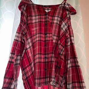 チェック柄 オフショルダー シャツ