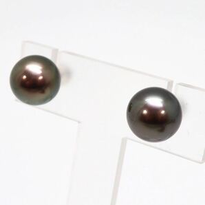 11.0mm珠!!＊Pt900南洋黒蝶真珠ピアス＊a 約4.7g 約11.0~11.5mm 黒真珠 Black Butterfly Pearl earring pierce jewelry DB5/DBの画像3