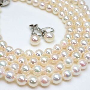 ＊アコヤ本真珠ロングネックレス・ブレスレット・イヤリング＊a 約72.6g 約6.0~7.0mm pearl necklace earring jewelry silver EA0/EA3