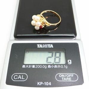 ＊K18アコヤ本真珠ベビーパール/天然ルビーリング＊a 約2.8g 約8.5号 4.0mm珠 pearl ruby ring 指輪 EB5/EB5の画像10