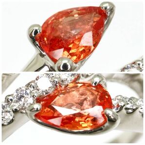 美品!!ソーティング付き!!＊Pt900天然オレンジサファイア/天然ダイヤモンドリング＊a 7.2g 13.0号 orange sapphire jewelry ring EC7/Eの画像4