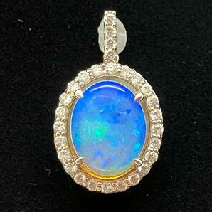 ＊K18WG天然オパール/天然ダイヤモンドペンダントトップ＊a 約1.8g opal diamond necklace pendant jewelry 遊色効果 750 DH0/DH0の画像4