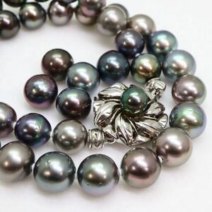 ＊南洋黒蝶真珠ネックレス/アクセサリーパーツ＊a 約55.3g 約39.0cm 黒真珠 パール pearl jewelry necklace accessory silver EA0/EA5