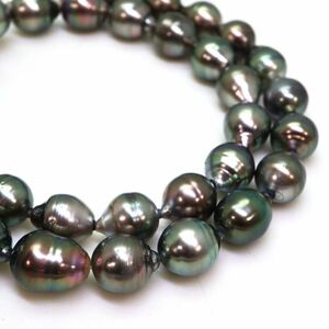 ＊南洋黒蝶真珠ネックレス＊a 約47.7g 約44.0cm 8.0~10.0mm 黒真珠 パール pearl jewelry necklace accessory silver EA5/EB5