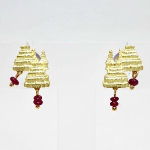 ソーティング付き!!＊AKコレクション K18(750)天然ルビーピアス＊b 約3.7g ruby pierce earring jewelry EC5/EC5の画像1