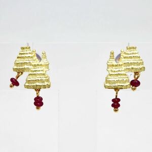 so-ting attaching!!*AK collection K18(750) natural ruby earrings *b approximately 3.7g ruby pierce earring jewelry EC5/EC5