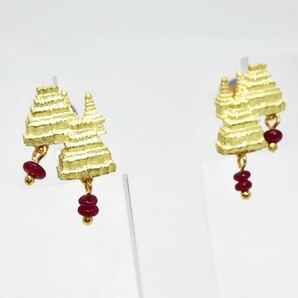 ソーティング付き!!＊AKコレクション K18(750)天然ルビーピアス＊b 約3.7g ruby pierce earring jewelry EC5/EC5の画像3