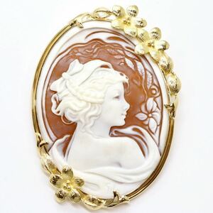 豪華!!大ぶり!!＊K18シェルカメオブローチ＊b 約26.1g shell cameo broach jewelry 貴婦人 FA2/FA2