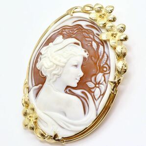 豪華!!大ぶり!!＊K18シェルカメオブローチ＊b 約26.1g shell cameo broach jewelry 貴婦人 FA2/FA2の画像2