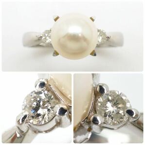良品!!ダイヤモンド付き!!＊アコヤ本真珠ネックレス/Pt900イヤリング・リング＊b◎ 35.4g pearl necklace earring jewelry silver EB3/EB5の画像8