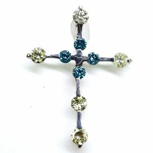 *K18WG натуральный бриллиант Cross подвеска с цепью *a примерно 0.5g 0.30ct blue yellow diamond jewelry pendant DF2/DF2