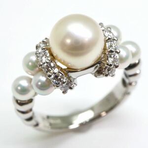 豪華!!＊Pt900アコヤ本真珠/天然ダイヤモンドリング＊a 約6.9g 約7.5号 3.0~7.0mm珠 パール pearl diamond ring 指輪 EC3/EC5