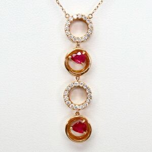 良品!!ソーティング付き!!＊K18天然ルビー/天然ダイヤモンドペンダント＊b 約4.3g 約45.5cm ruby diamond pendant jewelry EF0/EF0