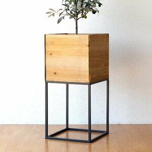  planter box stylish wood box wooden natural tree simple iron stand wood box L free shipping ( one part region excepting ) mty7067