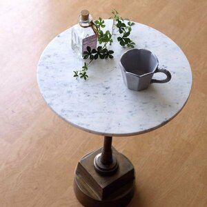 ラウンドテーブル サイドテーブル おしゃれ 小さめ ソファーサイドテーブル 大理石とアイアンのテーブル 送料無料(一部地域除く) vin7507