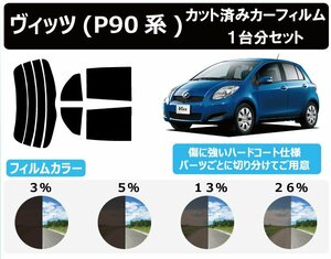 【ノーマルスモーク透過率3％】トヨタ ヴィッツ (Vitz) 5ドア (90系 SCP90/NCP91/NCP95/KSP90) カット済カーフィルム リアセット