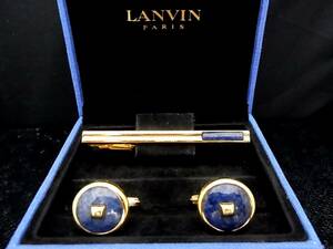 ■美品■№0403 ランバン【LANVIN】【ゴールド・ブルー】■カフス＆ネクタイピン セット♪