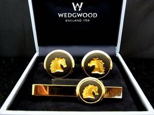 # beautiful goods #N0474 Wedgwood [WEDGWOOD][ horse ][ Gold * black ]# cuffs & necktie pin Thai tweezers!