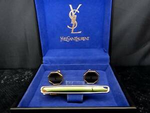 ■新品N■№0003【YSL】サンローラン【ゴールド・グリーン】■カフス＆ネクタイピン タイピン セット♪