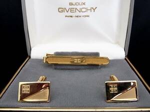 ■新品N■№0196 ジバンシイ「ロゴ柄」【GIVENCHY】【ゴールド】■カフス＆ネクタイピン タイピン セット♪