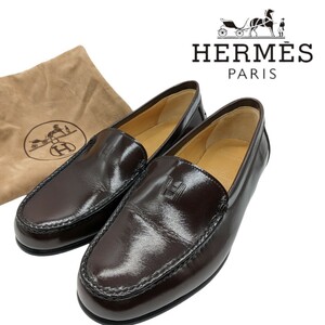 Красота Hermes Loafers 22,5 см темно -коричневые Hermes 35 Slippong Leather Shoes Leather