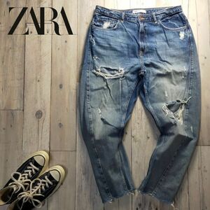 ☆ZARA MAN ザラ☆USED クラッシュ加工 テーパード バギー デニム パンツ W32 S585