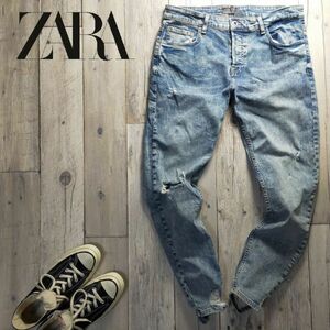 ☆ZARA MAN ザラ☆ストレッチ USED クラッシュ加工 スキニー デニム パンツ W36 S885