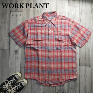 ☆WORK PLANT ワークプラント☆リネン混 チェック 半袖シャツ size（L) S1591