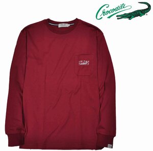 [クロコダイル] Tシャツ 長袖 丸首 胸ポケット付き cotton綿　 Lサイズ 3ワイン　1502-15272