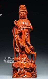 仏教美術 観音菩薩像 黒檀木 精密細工 木彫り 仏像 置物 高さ30cm お守り 厄除 供養 開運 置物 仏具 仏像