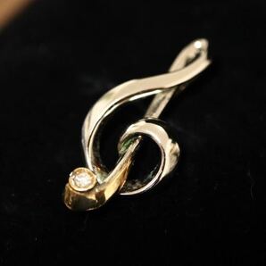 【K18×SILVER】 ダイヤモンド 0.03ct ペンダントトップ 音符 ト音記号 モチーフ アクセサリー の画像3