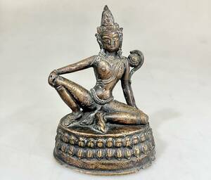 ■☆ 仏教美術 銅製 仏像 観音菩薩像 座像 アジアン 置物 時代物 ★